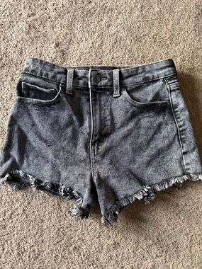 Kendall & Kylie Washed Black High-Rise Denim Frayed Hem Shorts